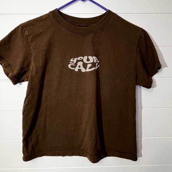 John Galt Your Call Graphic Tee Brown Short Sleeve Cotton Top - Picture 1 of 4